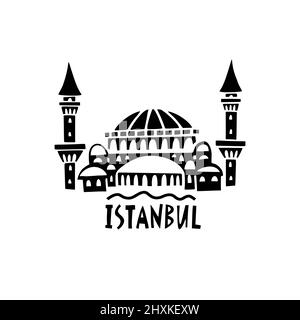 Symbole vectoriel dessiné à la main d'Istanbul. Illustration de voyage de la République de Turquie. Illustration avec lettrage dessiné à la main. Logo turc Illustration de Vecteur