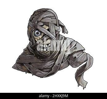 Dessin Halloween - tête de maman. Illustration des revenus morts-vivants. Banque D'Images