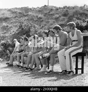 Superstars, BBC Television Program, tournage de Heat à Bracknell, Berkshire, 25th juin 1976. Les participants, dont le joueur de football de Liverpool Kevin Keegan. Banque D'Images