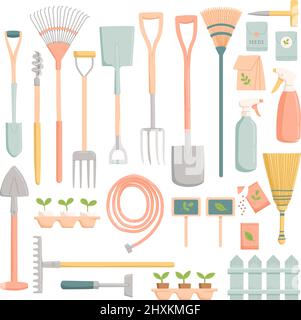 Ensemble d'outils de jardin de printemps, conception plate, vecteur Illustration de Vecteur