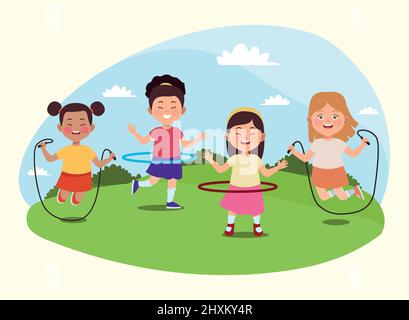 quatre filles pratiquant des activités Illustration de Vecteur