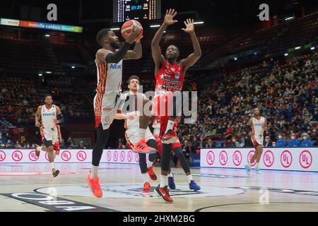 Forum Mediolanum, Milan, Italie, 13 mars 2022, Corey Davis Jr (Allianz Pallacanestro Trieste) pendant AX Armani Exchange Milano vs Allianz Pallacanestro Trieste - Championnat italien de basket-ball A série Banque D'Images