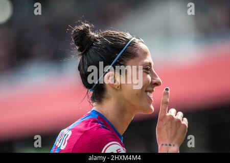 Barcelone, Catalogne. 13th mars 2022. Jenni Hermoso du FC Barcelone Célébrez un but lors du match Primera Iberdrola entre le FC Barcelone Femeni et le Real Madrid Femenino au stade Johan Cruyff.final score; FC Barcelona Femeni 5:0 Real Madrid Femenino (Credit image: © Thiago Prudencio/DAX via ZUMA Press Wire) Banque D'Images