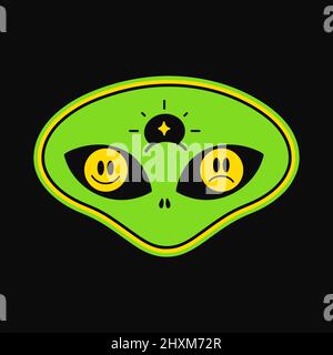Alien avec l'imprimé de t-shirt de troisième oeil.Vector dessin animé graphique illustration logo.Trippy psychdelic alien, acide impression pour poster, t-shirt, concept de logo Illustration de Vecteur