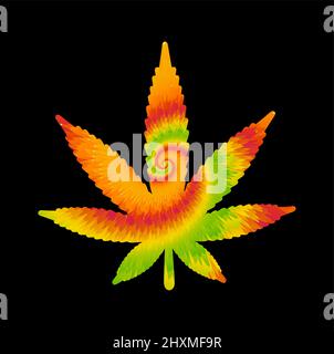 Teinture de cravate psychédélique surréaliste herbe feuille.Vector tiedye dessin animé personnage illustration logo Art. Groovy weed feuille,cannabis,marijuana cravate dy,hippie,60s,70s,trippy imprimé pour t-shirt,poster,logo art concept Illustration de Vecteur