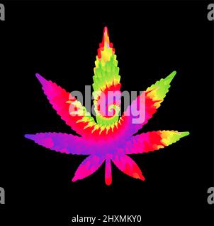 Teinture de cravate psychédélique surréaliste herbe feuille.Vector tiedye dessin animé personnage illustration logo Art. Groovy weed feuille,cannabis,marijuana cravate dy,hippie,60s,70s,trippy imprimé pour t-shirt,poster,logo art concept Illustration de Vecteur