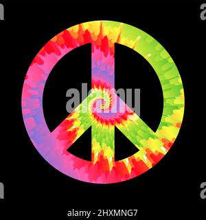 Teinture de cravate psychédélique symbole de la paix surréaliste.vecteur tiedye dessin animé personnage logo.symbole de la paix hippie,pacifique,groovy,60s,70s,style psychédélique impression trippy pour t-shirt,poster,concept de carte Illustration de Vecteur