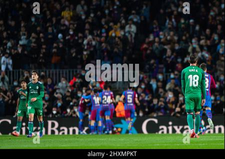 Barcelone, Espagne. 13th mars 2022. La Liga Espagnol le match de football de la Liga FC Barcelone contre Osasuna au stade Camp Nou, Barcelone 13 mars 2022. Aubameyang fêtez un but avec les joueurs de Barcelone 900/Cordone Press Credit: CORDONE PRESS/Alamy Live News Banque D'Images