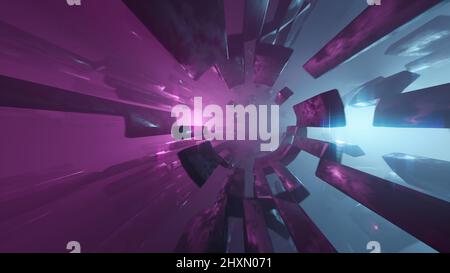 Résumé cinématique Cyberspace tunnel machine Space Sci-fi rose bleu clair 3D boucle de rendu Banque D'Images