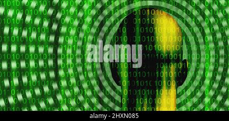 Surreal art numérique homme bien bâti avec un code binaire sur une peau. Le rendu 3D Banque D'Images