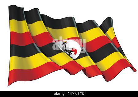 Illustration vectorielle d'un drapeau de l'Ouganda. Tous les éléments sont soigneusement définis sur des couches et des groupes bien définis. Illustration de Vecteur