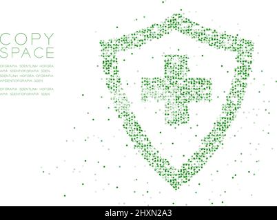 Résumé Geometric Circle dot molécule particule Medical Shield avec forme de signe croisé, technologie VR concept de système de protection design noir couleur illus Illustration de Vecteur