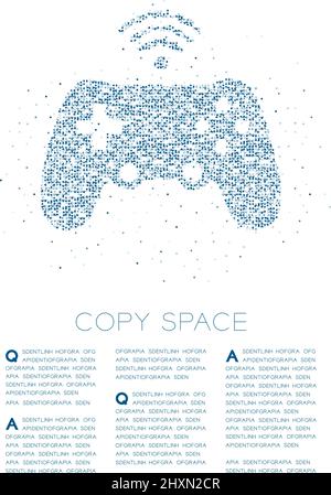 Forme de manette de jeu ou de joypad particule géométrique cercle point pixel motif, Esports jeu contrôleur design bleu illustration sur fond blanc avec c Illustration de Vecteur