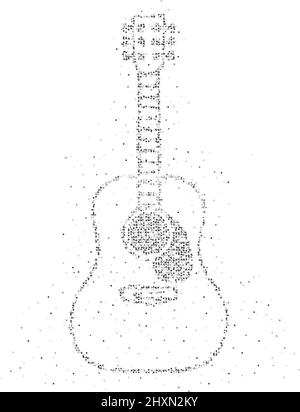 Résumé géométrique cercle point pixel motif acoustique Guitar forme, instrument de musique concept design noir couleur illustration sur fond blanc avec c Illustration de Vecteur