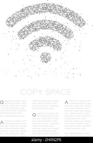 Résumé géométrique cercle point pixel motif symbole Wi-Fi, Internet Connect concept design noir illustration couleur sur fond blanc avec espace de copie, Illustration de Vecteur