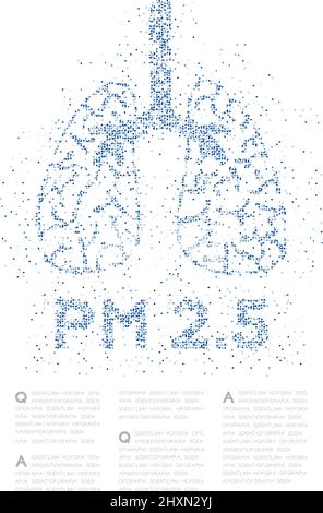 Poumon avec PM 2,5 texte Résumé motif croisé, science médicale concept d'organe dessin bleu illustration isolée sur fond blanc avec copie spac Illustration de Vecteur