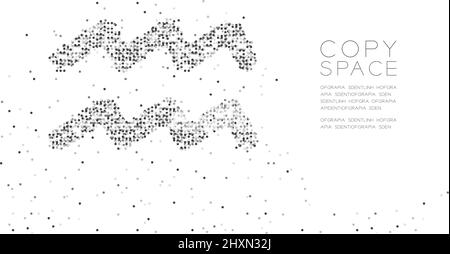 Résumé géométrique cercle point pixel motif Aquarius Zodiac forme du signe, constellation d'étoiles concept dessin de couleur noire illustration sur fond blanc Illustration de Vecteur