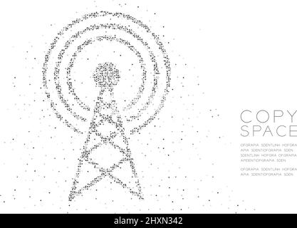 Résumé géométrique cercle point molécule particule forme de tour d'antenne, technologie VR communication réseau sans fil conception couleur noire illustration isol Illustration de Vecteur