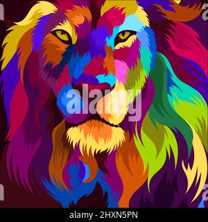 illustration tête de lion colorée avec style pop art Illustration de Vecteur