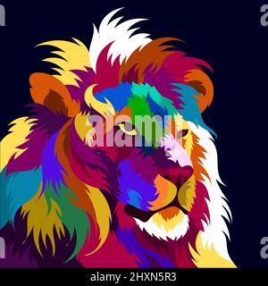 illustration tête de lion colorée avec style pop art Illustration de Vecteur