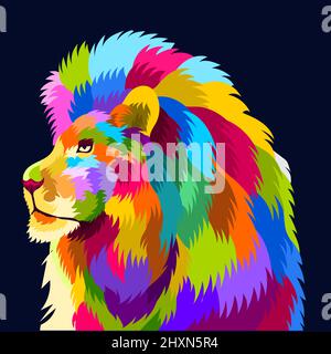 illustration tête de lion colorée avec style pop art Illustration de Vecteur