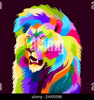 illustration tête de lion colorée avec style pop art Illustration de Vecteur