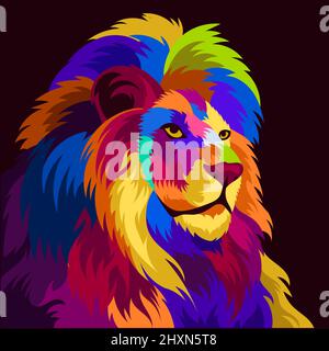 illustration tête de lion colorée avec style pop art Illustration de Vecteur