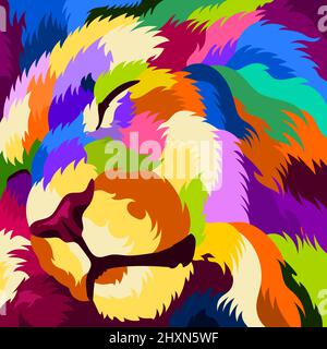 illustration tête de lion colorée avec style pop art Illustration de Vecteur