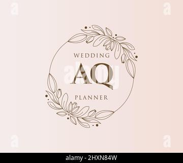 AQ initiales lettre mariage monogramme collection de logos, dessin à la main moderne minimaliste et modèles floraux pour cartes d'invitation, Save the Date, élégant Illustration de Vecteur