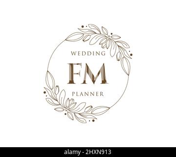 FM initiales lettre mariage monogramme collection de logos, dessin à la main moderne minimaliste et modèles floraux pour cartes d'invitation, Save the Date, élégant Illustration de Vecteur