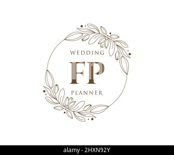 FP initiales lettre mariage monogramme collection de logos, dessin à la main moderne minimaliste et modèles floraux pour cartes d'invitation, Save the Date, élégant Illustration de Vecteur