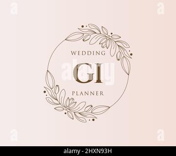 GI initiales lettre mariage monogramme collection de logos, dessin à la main moderne minimaliste et modèles floraux pour cartes d'invitation, Save the Date, élégant Illustration de Vecteur