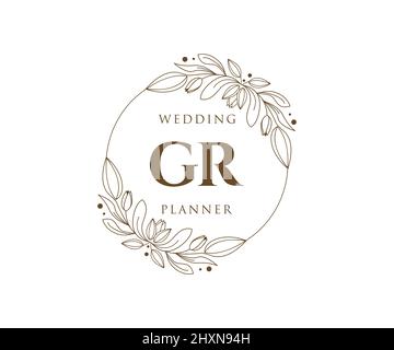 GR initiales lettre mariage monogramme collection de logos, dessin à la main moderne minimaliste et modèles floraux pour cartes d'invitation, Save the Date, élégant Illustration de Vecteur