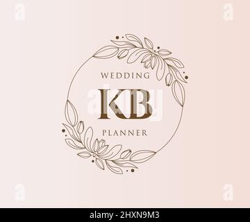 KB lettre initiale mariage monogramme collection de logos, dessin à la main moderne minimaliste et modèles floraux pour cartes d'invitation, Save the Date, élégant Illustration de Vecteur