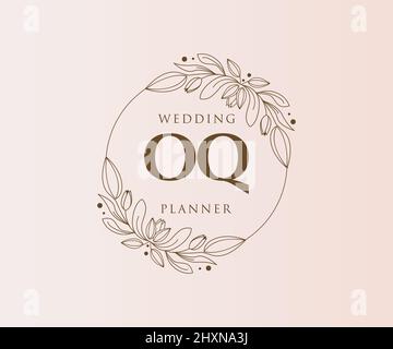 OQ initiales lettre mariage monogramme logos collection, dessin à la main moderne minimaliste et modèles floraux pour cartes d'invitation, Save the Date, élégant Illustration de Vecteur