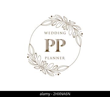 PP initiales lettre mariage monogramme collection de logos, dessin à la main moderne minimaliste et modèles floraux pour cartes d'invitation, Save the Date, élégant Illustration de Vecteur