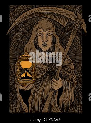 illustration aigle mort ange femme avec style gravure Illustration de Vecteur