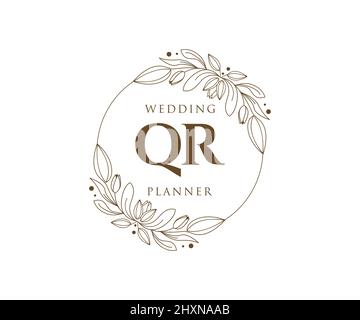 QR initiales lettre mariage monogramme logos collection, dessin à la main moderne minimaliste et modèles floraux pour cartes d'invitation, Save the Date, élégant Illustration de Vecteur