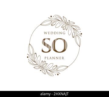 SO initiales lettre mariage monogramme collection de logos, dessin à la main moderne minimaliste et modèles floraux pour cartes d'invitation, Save the Date, élégant Illustration de Vecteur