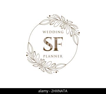 SF initiales lettre mariage monogramme collection de logos, dessin à la main moderne minimaliste et modèles floraux pour cartes d'invitation, Save the Date, élégant Illustration de Vecteur