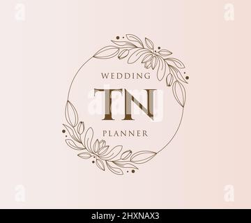 TN initiales lettre mariage monogramme collection logos, dessin à la main moderne minimaliste et modèles floraux pour cartes d'invitation, Save the Date, élégant Illustration de Vecteur