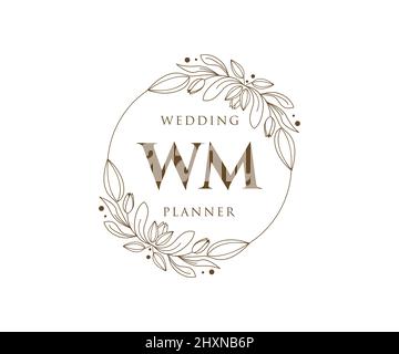 WM initiales lettre mariage monogramme logos collection, dessin à la main moderne minimaliste et modèles floraux pour cartes d'invitation, Save the Date, élégant Illustration de Vecteur