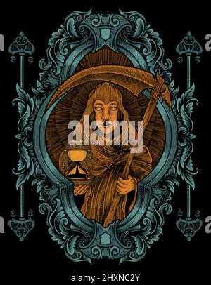 illustration de la mort ange femme avec gravure ornement style Illustration de Vecteur