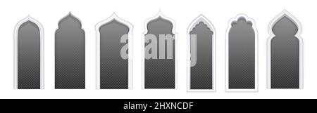 La porte arabe arque différentes formes pour la mosquée, l'architecture islamique et orientale. Ensemble vectoriel réaliste de cadres de porte arabes traditionnels en mur blanc avec fond transparent Illustration de Vecteur