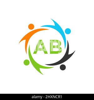 Modèle de logo d'organisme de bienfaisance sur la lettre AB, signe initial du logo humain de Unity Foundation. Logo Unity Team Work avec modèle de lettre AB Illustration de Vecteur