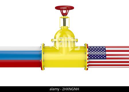 Pipeline entre la Russie et l'Amérique sur fond blanc. Illustration isolée 3D Banque D'Images