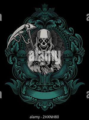 illustration ange de la mort avec cadre de gravure vintage Illustration de Vecteur