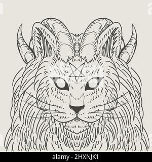 illustration style de gravure de chat démon vintage Illustration de Vecteur