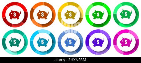 Jeu d'icônes de banque de porc, illustration vectorielle de conception plate professionnelle en 10 couleurs pour les applications mobiles et la conception Web Illustration de Vecteur