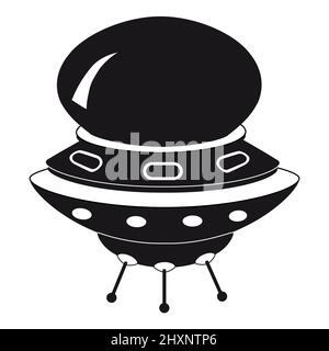 Icône d'OVNI, vaisseau spatial d'extraterrestre.Style de couleur noir vectoriel plat Illustration de Vecteur